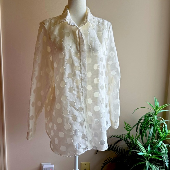 Burberry London off White Sheer Polka Dot Blouse